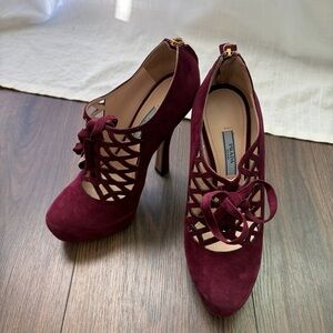 Prada Burgundy Suede Lace-Up Heels – Size 37 – Box & Dust Bag Included
